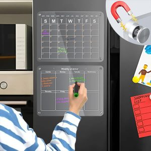 Acryl Koelkast Kalender Set - Maand + Weekplanner (elk 40 x 30 cm), 4 Magneten, Uitwisbaar, Markers Inbegrepen | REUSABLEPLAN