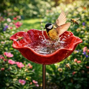 Levendige tuinaccent bloem-vogelwaterbak | METALLEAF